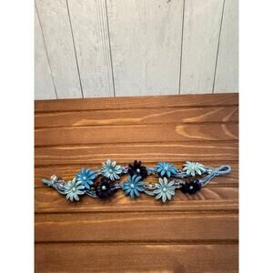 Handmade Genuine Leather  Blue Flower Bracelet w Stones Blue Bracelet NEW!